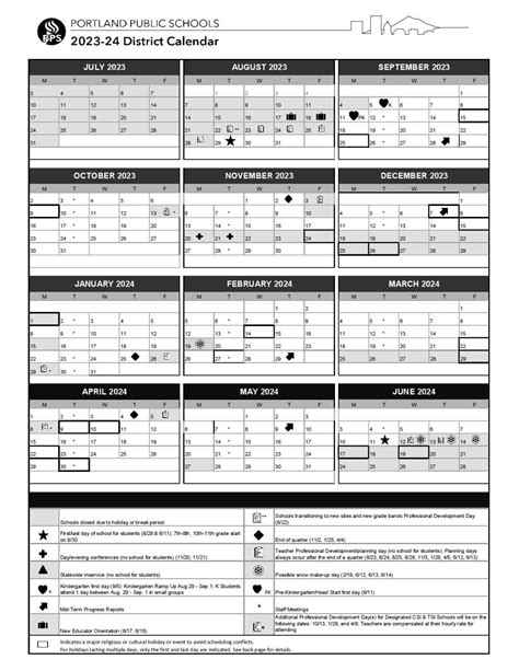 Portland Public Schools Calendar Holidays 2024 PDF