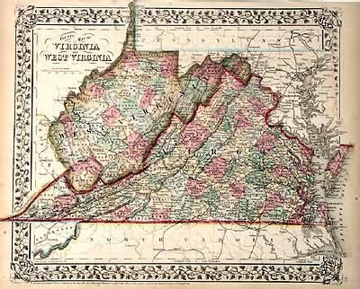 County Map Of Virginia And West Virginia By S Augustus Mitchell