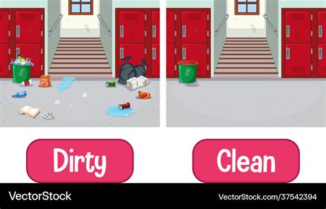 Opposite Adjectives Words With Dirty And Clean Vector Image