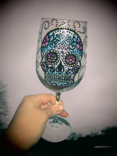 Sugar Skull Wine Glass Hand Painted Etsy