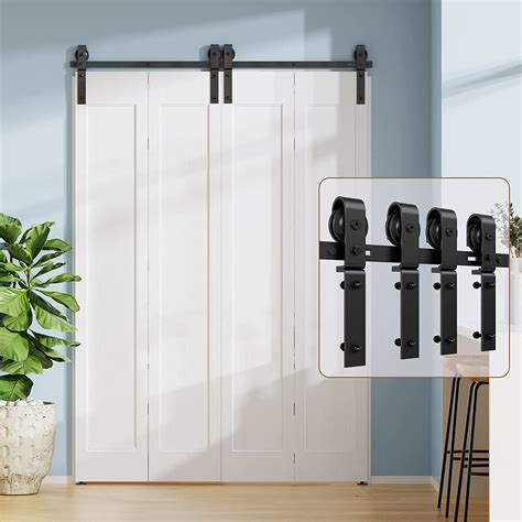 ROOMTEC 6FT Bi Folding Sliding Barn Door Hardware Track Kit Black