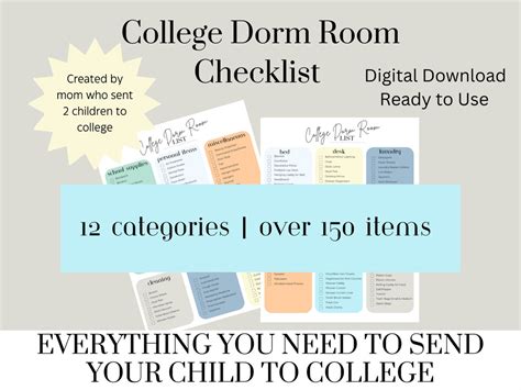 College Dorm Room Checklist - Etsy