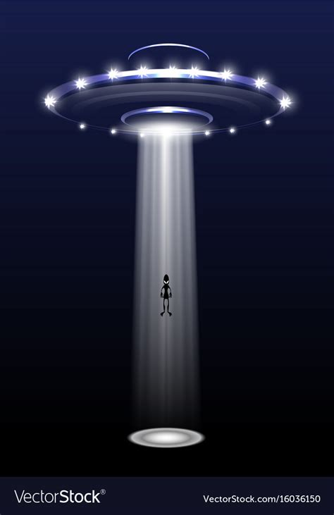 Ufo and alien on night background Royalty Free Vector Image