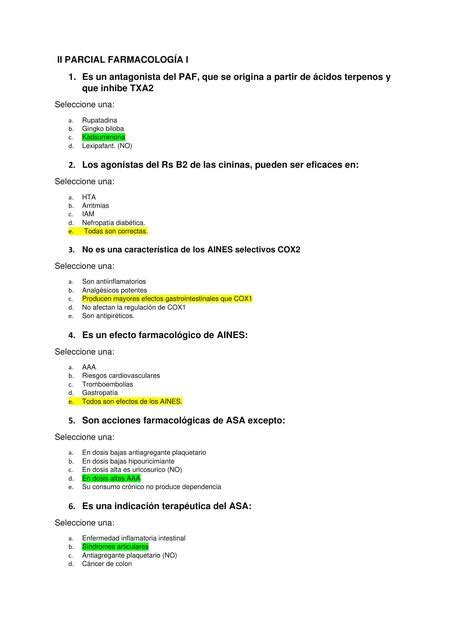 II PARCIAL FARMACOLOGÍA I 1 Fabio Hernandez uDocz