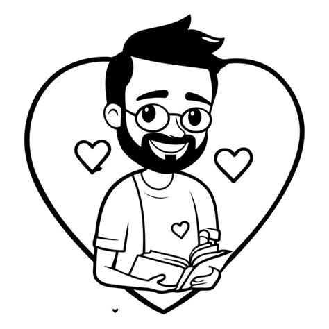 Premium Vector Man Reading A Book In A Red Heart Vector Cartoon