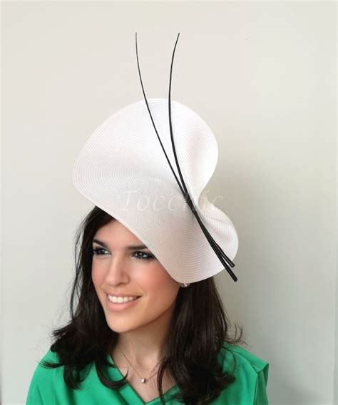 Elegant White And Black Fascinator White Wedding Hatwhite Etsy