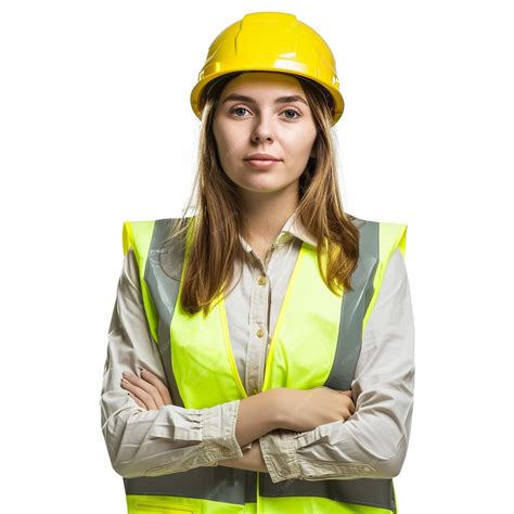 A Woman Wearing A Yellow Hard Hat And A Vest That Says Quot She Is