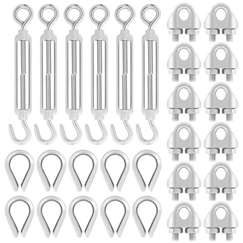 Aunifun 6 Pcs M6 Eye Hook Turnbuckle Tension Wire Rope 12 Pcs M3