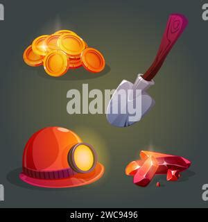 Coal Extraction Pile Icon Cartoon Vector Cart Trolley Wagon Sector