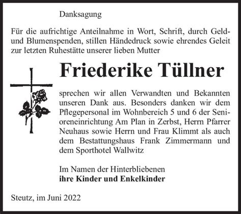 Traueranzeigen von Friederike Tüllner abschied nehmen de