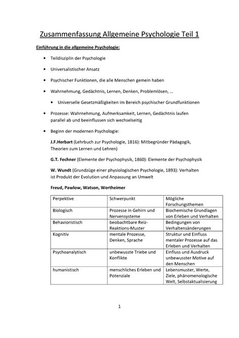 Zusammenfassung Teil Zusammenfassung Allgemeine Psychologie Teil