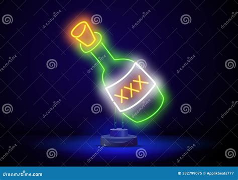 Neon Rum Bottle Champagne Neon Sign Modern Glowing Banner Design