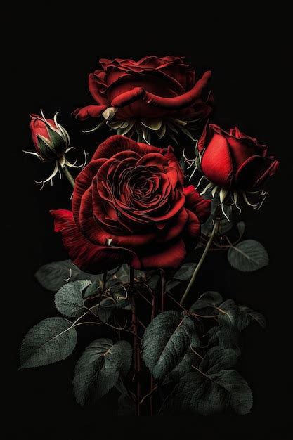 Premium Ai Image Vibrant Red Rose Bouquet On Black Background