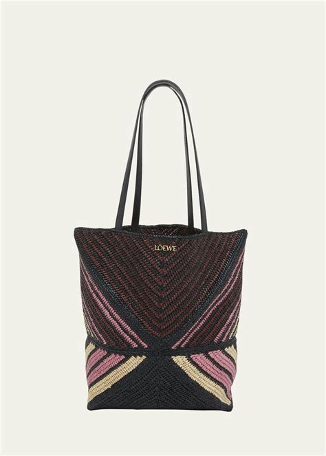 Loewe X Paulas Ibiza Medium Puzzle Fold Tote Bag In Striped Raffia