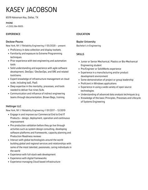 Reliability Engineering Resume Samples Velvet Jobs