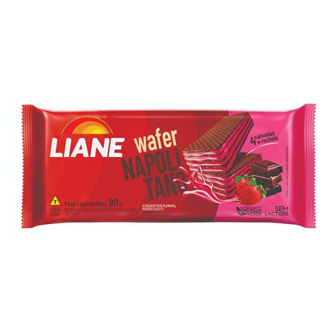 WAFER NAPOLITANO LIANE Zero Leite 90g Chocolate Morango Sem