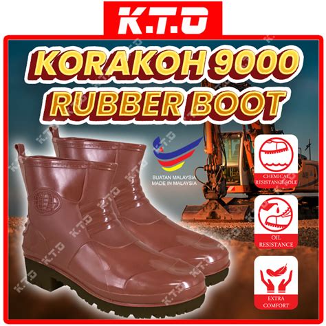 Korakoh Safety Rubber Boot Lowcut Brown Waterproof Oil And