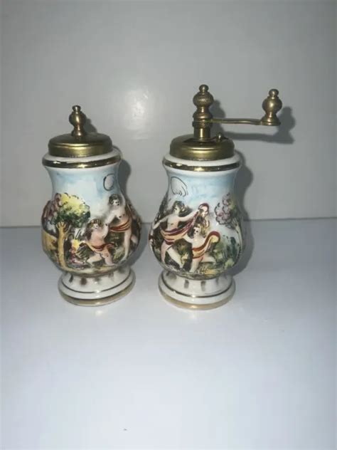 Vintage Capodimonte Salt Shaker And Pepper Mill High Relief Italy