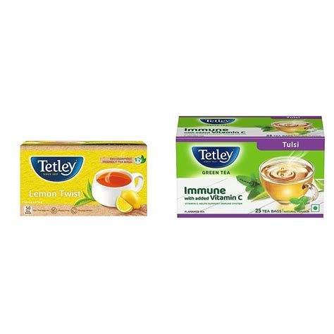 Tetley Flavour Tea Bags Lemon 50s 100gm And Tetley Green Tea Immune Tulsi With Added Vitamin C