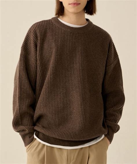 Musinsa Takeasy Lambswool Crew Neck Loose Fit Knit Sweater Dark Earth