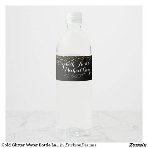 Gold Glitter Water Bottle Label Zazzle Glitter Water Bottles