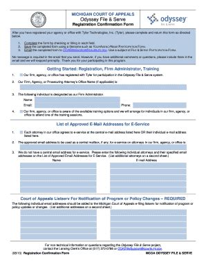 Fillable Online Courts Mi COA E Filing Registration Confirmation Form