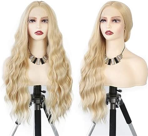 Amazon Ahnncxwi Long Blonde Wavy Synthetic Lace Front Wig Middle