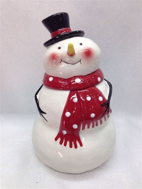 Snowman Cookie Jar With Rosie Cheeks And Happy Jolly Smile Winter