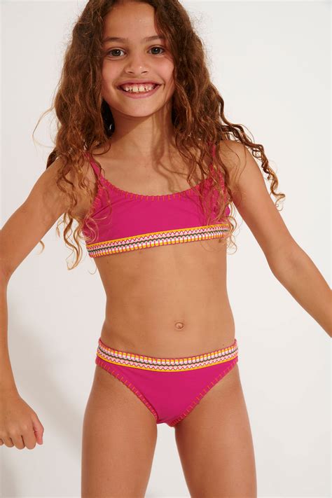 Girls Porto Kalany Raspberry Pink Seam Bikini Banana Moon