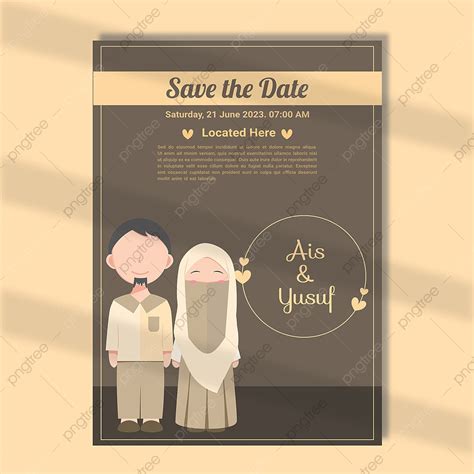 Wedding Invitation Card Template With Illustration Of Cute Muslim Bride