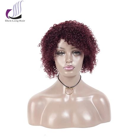 Shenlong Hair Peruvian Human Hair Wigs With Bang Kinky Curly Remy Short