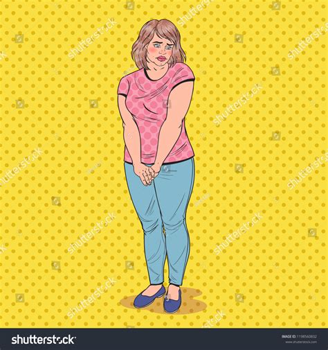 Pop Art Shy Fat Woman Overweight Vector De Stock Libre De Regalías