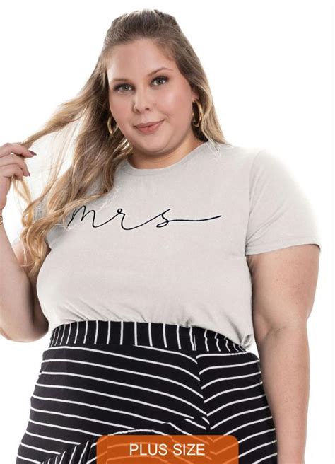 T Shirt Feminina Plus Size Mrs Off White Miss Masy Plus