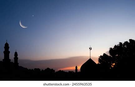 Masjid Dome Islam Moon Star Night Stock Photo 2455963535 Shutterstock