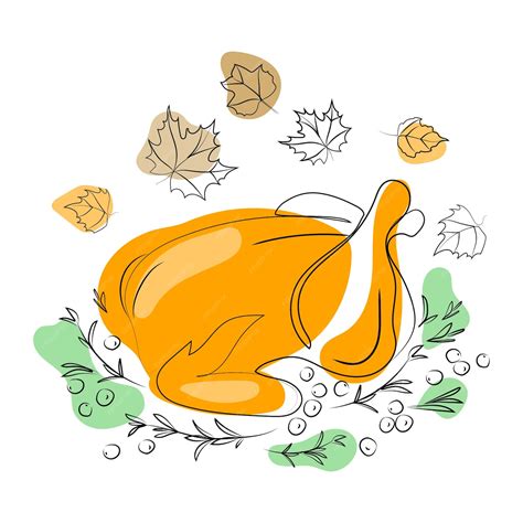 Gebackener Truthahn Für Thanksgiving Day Liner Drawing Vector