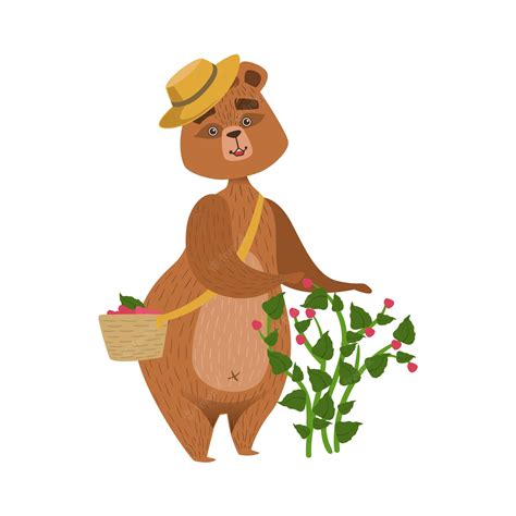 Premium Vector Girly Cartoon Brown Bear Character Wearing Straw Hat