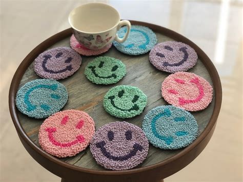 Smiley Face Punch Needle Coasters Smiley Face Coasters Etsy