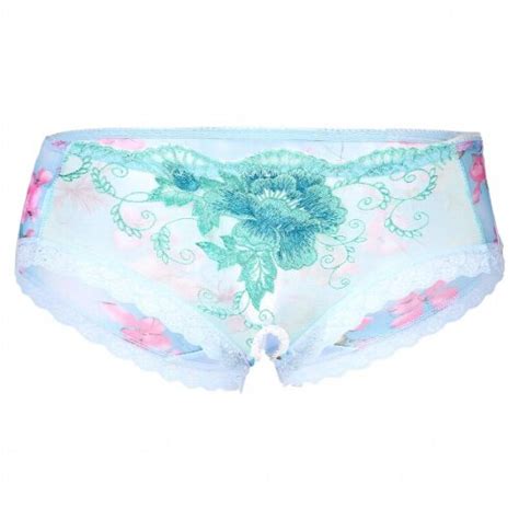 Men Sissy Gay Lingerie Underwear Floral Embroidery Sheer Mesh Briefs