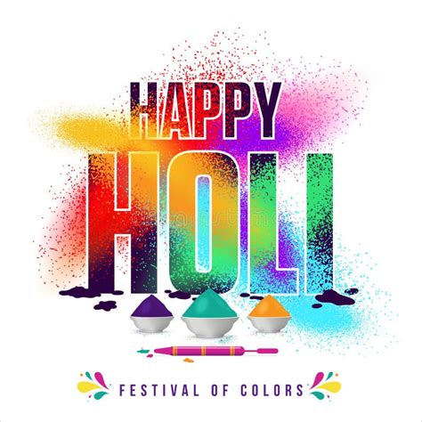 Happy Holi Festival Design Greeting With Colors Powder And Calligraphy