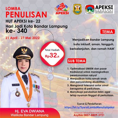 Sambut Hut Ke 22 Apeksi Pemkot Bandar Lampung Gelar Lomba Penulisan