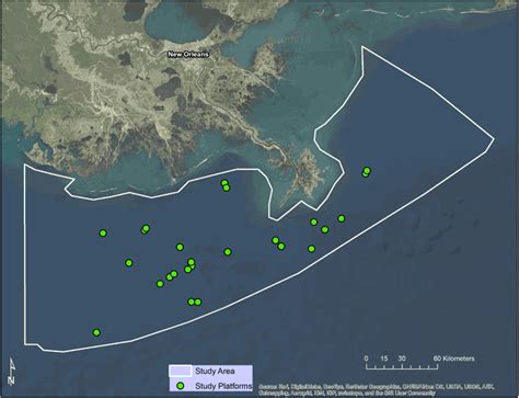 A map showing the study area where 25 offshore oil and gas production ...