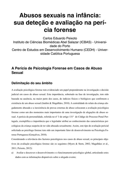 PDF Abusos sexuais na infância sua deteção e avaliação na perícia