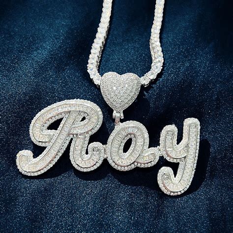 Iced Baguette Cut Custom Name Heart Buckle Letters Pendant Helloice