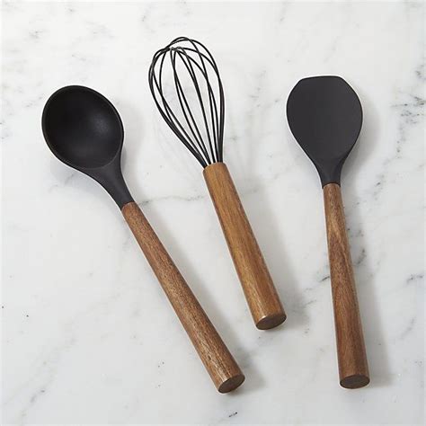 Black Silicone Utensils With Acacia Wood Handles Crate And Barrel