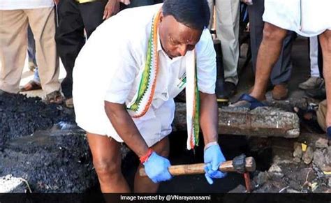 Puducherry Chief Minister V Narayansamy Gets Into A Drain To Clean It