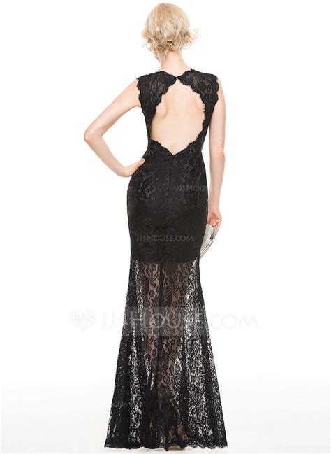 Trumpet Mermaid Scoop Neck Floor Length Lace Evening Dress With Split