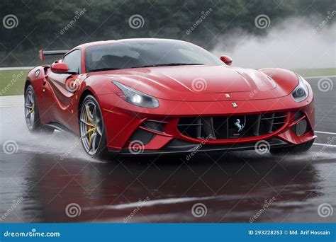 Ferrari F Berlinetta On Rainy Time Race On Road Supercar Water