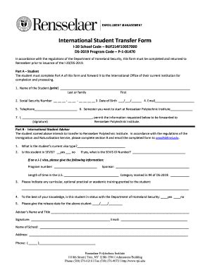 Fillable Online Admissions Rpi International Student Transfer Form