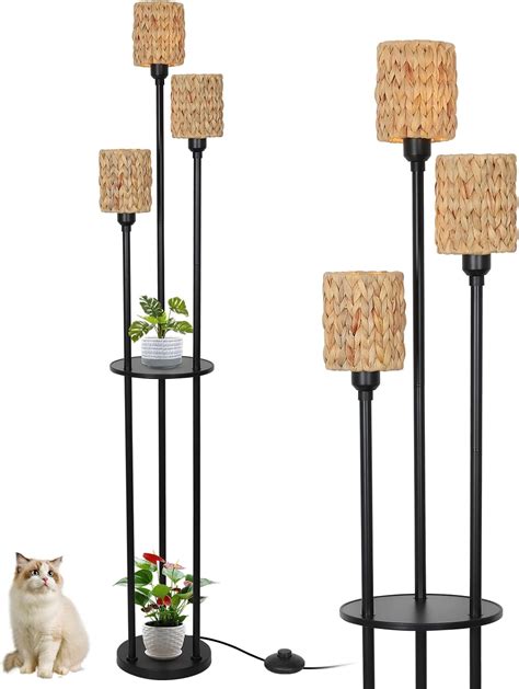 Stepeak Boho Floor Lamp Lights Rattan Floor Lamp With Shelves