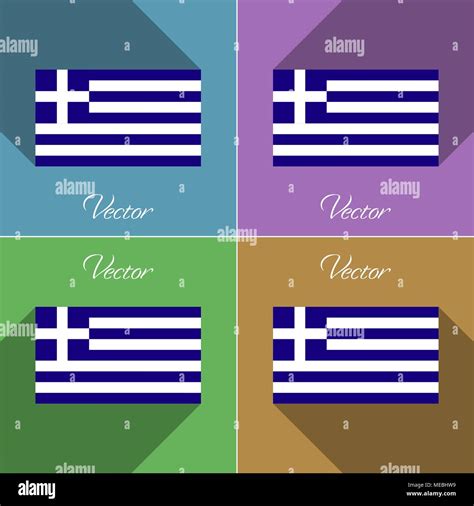 Flags of Greece. Set of colors flat design and long shadows. Vector ...